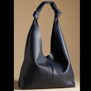 Anthropologie Navy Love Knot-Handle Leather Shoulder Bag
